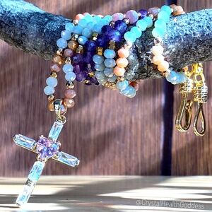 Amethyst + Austrian Crystals Christian Cross Necklace